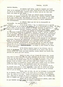 Solicitud de información de Stefano a Eduardo Carrasco sobre edición de discos de Quilapayún